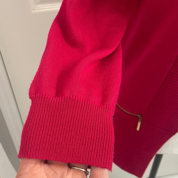 Joan Vass Fuchsia Red Cardigan Sweater Shawl Collar Pockets with Gold Zipper SzS - Picture 3 of 12